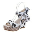 thumbnail image 2 of Itsun Wedge Sandals for Women,Womens Wedges Heels Open Toe Tie Lace Up Platform Ankle Strap Summer Dress Sandals White, 2 of 5