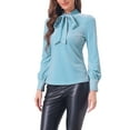 thumbnail image 4 of INSPIRE CHIC Women's Retro Velvet Tie Neck Long Sleeve Casual Work Blouse Top XS Light Blue, 4 of 6