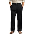 thumbnail image 6 of Mens Linen Cotton Casual Pants, Lightweight Straight Leg Lounge Pants with Button Waist & Side Pockets, Loose Fit Summer Beach Yoga Trousers for Men, Comfortable Relaxed Fit Paperbag Trousers Black L, 6 of 10