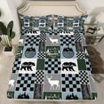 thumbnail image 2 of Rustic Deer Sheet Set, Retro Cabin Hunting Bear Bed Sheets Set Full Size Lodge Buffalo Plaid Sheets Adventure Western Wildlife Flat Fitted Sheet Bear Gifts For Bear Lovers, Blue Gray Black, 2 of 5