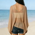 thumbnail image 7 of Women Sheer Poncho Top Lightweight Knit Crochet Shrug Bolero Mesh Batwing Sleeve Sweater Cover up Beachwear Summer Sheer Blouse Top for Evening Dress Khaki One Size, 7 of 7