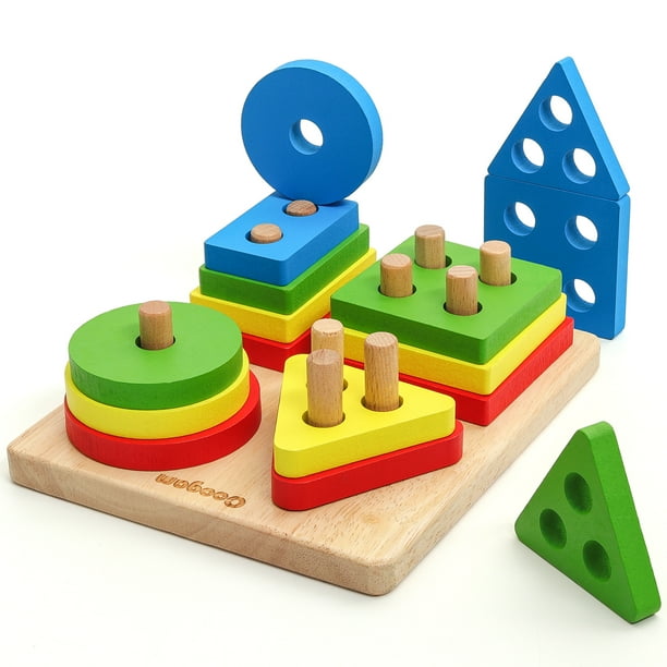Coogam Wooden Sorting Stacking Montessori Toys Shape Color Recognition
