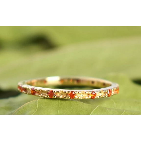 Yellow Carnelian Full Eternity Wedding Engagement Band Ring Delicate Ring 925 Sterling Silver Yellow Gold Plated Gemstone Jewelry For Women Gift
