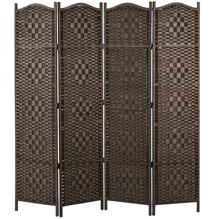 Dark Brown Bamboo - 4-Panel Dark Brown Bamboo Woven Textured Partition Room Divider