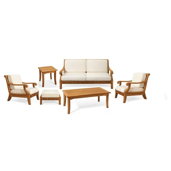 Giva 6 Pc Sofa Set: Sofa, 2 Lounge Chairs, Ottoman, Coffee Table & Side Table With Cushions in Sunbrela Fabric #5404 Canvas Natural