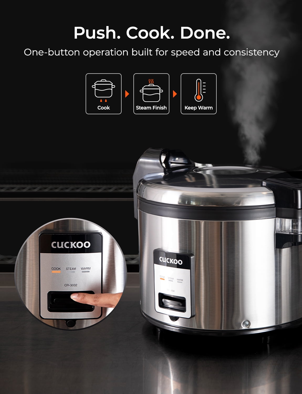 CUCKOO Commercial Rice Cooker & Warmer, Extra Large Rice Cooker 30-Cup Uncooked / 60-Cup Cooked, Professional Industrial Grain Cooker with Large Capacity, Easy One-Touch Operation, Silver (CR-3032)