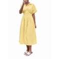 thumbnail image 2 of Women Button Front Pleated Shirt Dresses Summer Casual Short Sleeve Pleated Blouse Mini Dress Yellow XXL, 2 of 8