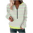 thumbnail image 3 of breaise Chandail à Fermeture Éclair pour Femme à Col en V, Décontracté, Manches Longues, Tunique Rayée, Chandail Confortable Surdimensionné, Hauts, Vert Menthe, m, 3 of 3