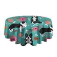 thumbnail image 5 of Border Collie Dog and Flower Florals Round Tablecloth 60"x60",Wrinkle Wipeable Table Cloth for Kitchen Dining Room Picnic Patio Party, 5 of 6