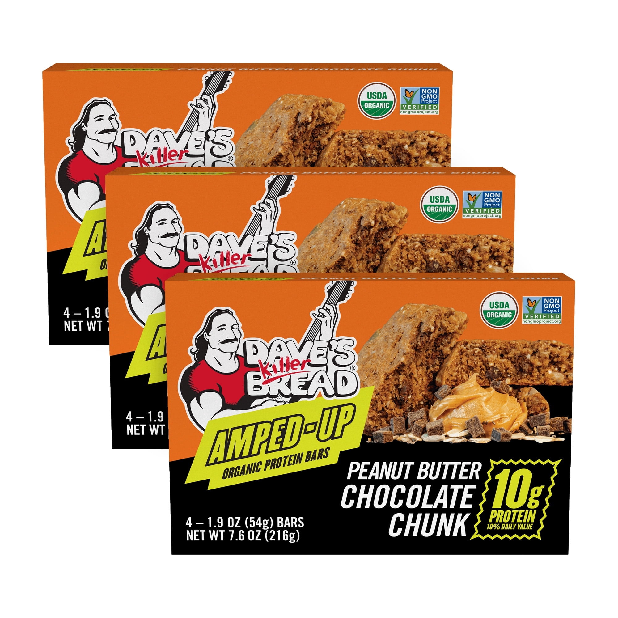 Dave's Killer Bread Peanut Butter Chocolate Chunk Amped Up Protein Bars, 4 CT (Pack of 3)