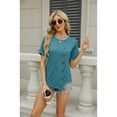 thumbnail image 2 of XCHQRTI Womens Irregular Hem Tshirt Buttons Slit Blouse Solid Color Blouse Short Sleeve Casual Tops, 2 of 9