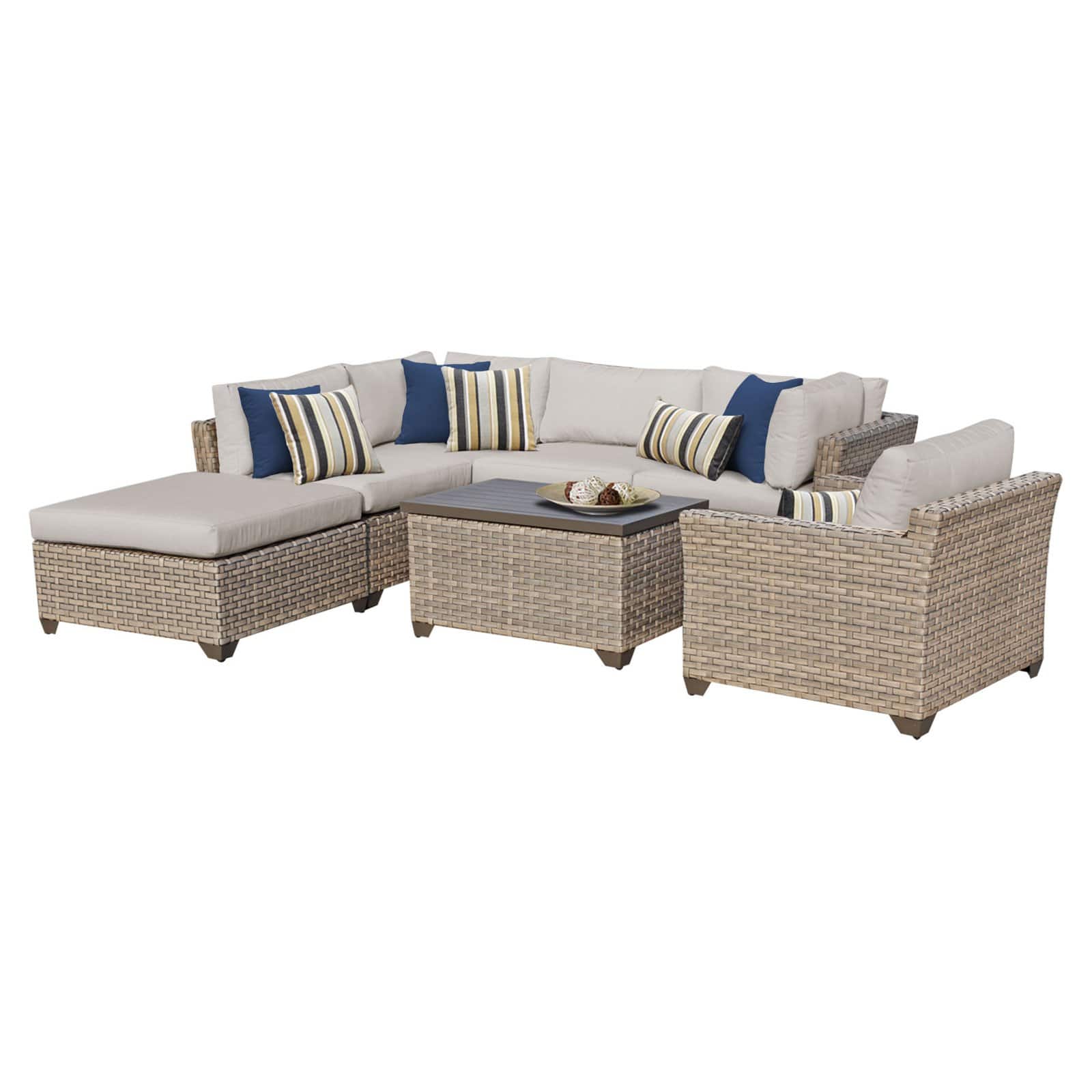 TK Classics Monterey Wicker 7 Piece Patio Conversation Set with Coffee Table and 2 Sets of Cushion Covers - image 2 of 5