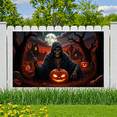 thumbnail image 3 of Gothic Design Halloween Banner Skeleton Decoration Spooky Night Graveyard Scene for Party Decor Haunted House Theme, 3 of 9