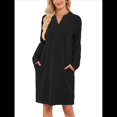 thumbnail image 3 of Vestido Informal de Larga con Bolsillos y Cuello en V para Mujer, Holgado, para Otoño e Invierno Negro XL, 3 of 9