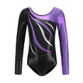 thumbnail image 2 of iiniim Girls Long Sleeve Shiny Waves Metallic Athletic Dance Gymnastics Leotard Unitard Activewear 2-14 A Purple 9-10, 2 of 7