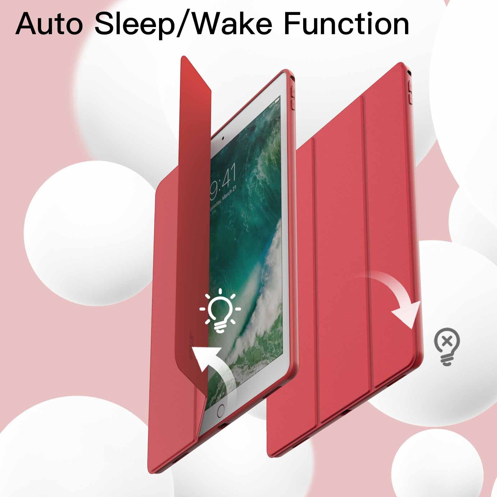 JETech Case for iPad Pro 12.9 Inch (2015/2017 Model, 1st/2nd Generation) with Pencil Holder, Slim Tablet Cover with Soft TPU Back, Auto Wake/Sleep (Red)