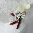 thumbnail image 3 of Cute Calla Rhinestone Groom Bridal Wedding Corsage Cream Red, 3 of 6