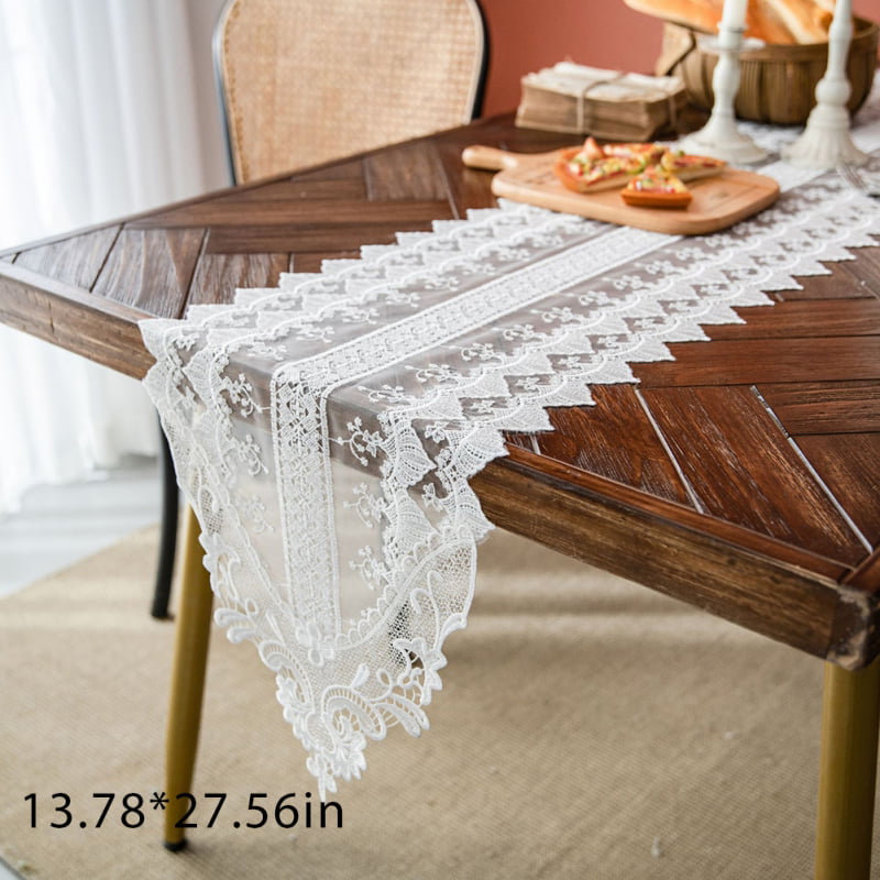 NEW Christmas Table runner Doily Tablecloth Green Star with Openwork Embroidery 