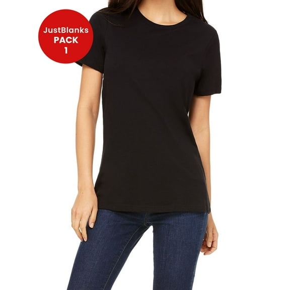 Justblanks Ladies Crew Neck Relaxed Fit Jersey Soft 100% Cotton Perfect Short Sleeve T-Shirt For Women - BLACK - 3X-Large