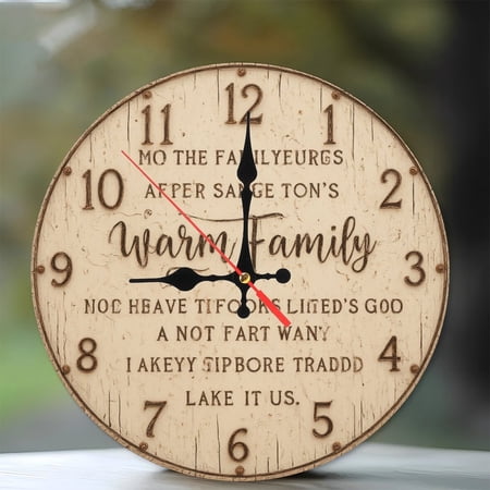 Rustic Wooden Wall Clock Family Quote Home Decor 10-Inch Silent Wooden Wall Clock, Battery Operated (AA Batteries Not Included), Artistic Home Decor