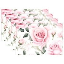 Roses Flowers 4 PCs Placemats Set Linen Non-Slip Table Mat Rectangular Washable for Dining Kitchen Party 12"x18"