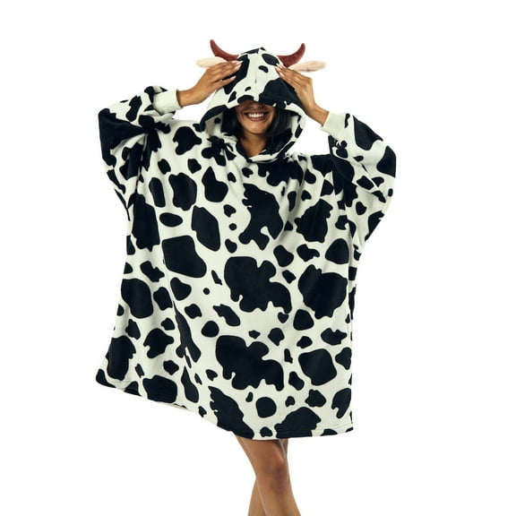 Cow White Oversized Hoodie Wearable Blanket-OSFA