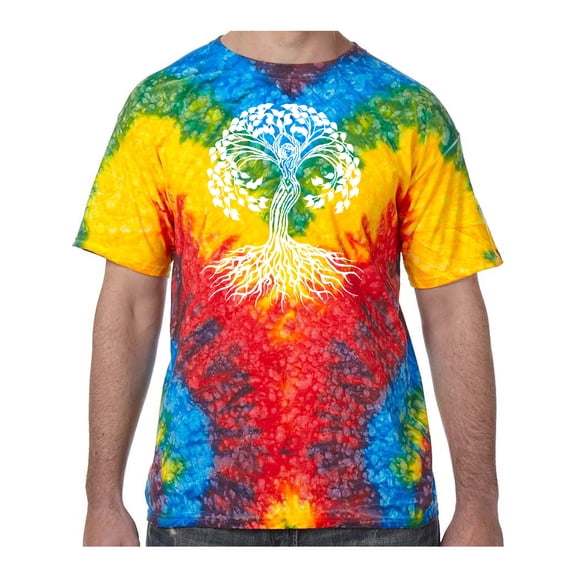 White Celtic Tree of Life Tie Dye Tee Shirt - Woodstock, Large