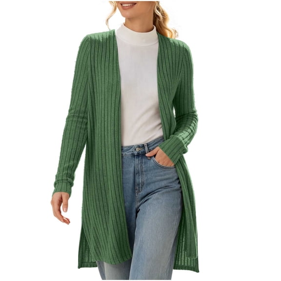 Edvintorg Womens Sweaters Cardigan Long Sleeve Casual Knit Sweater Open Front Loose Long Cardigans Woman Clothes Green S-2XL
