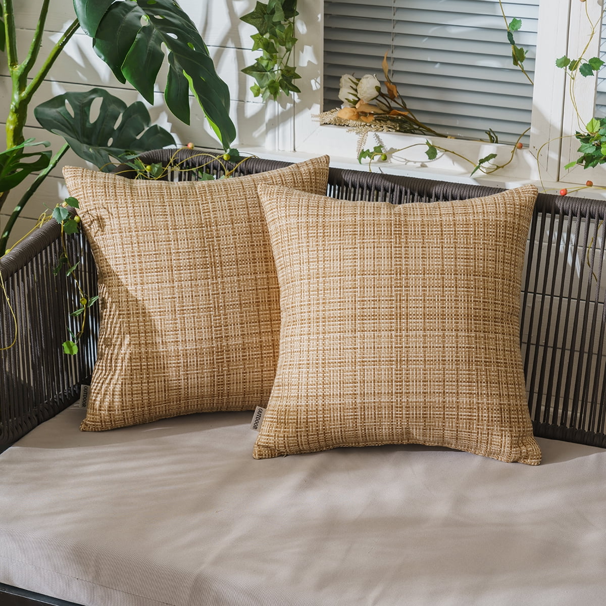 KBOOK Outdoor Throw Pillow Covers Waterproof Weave Pillow Cases for