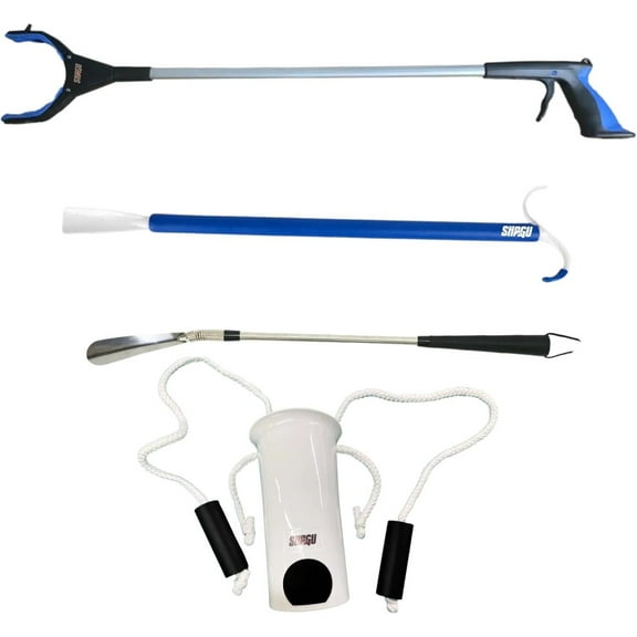 Long Shoe Horn, Grabber Reacher Tool, Sock Aid Device, and Sock Puller Aid Bundle
