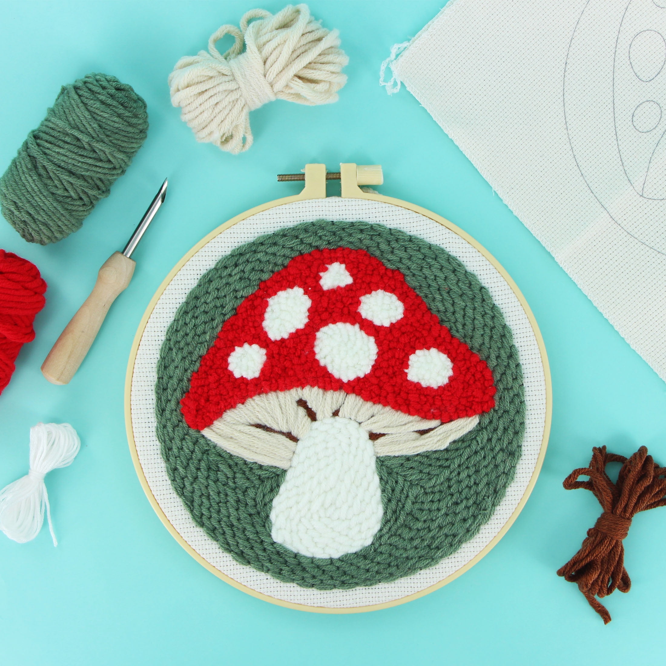 UNIQUE CREATIV CRAFT Punch Needle Kit – Mushroom, 1 pc, Age 8+, Intermediate, 20×20 cm