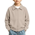 thumbnail image 2 of Atogsazn Kids Boys Waffle Full Zip Hoodies Childrens Casual Long Sleeve Collared Jacket Fall Winter Tops Outerwear Khaki 7-8 Years Fashion, 2 of 9