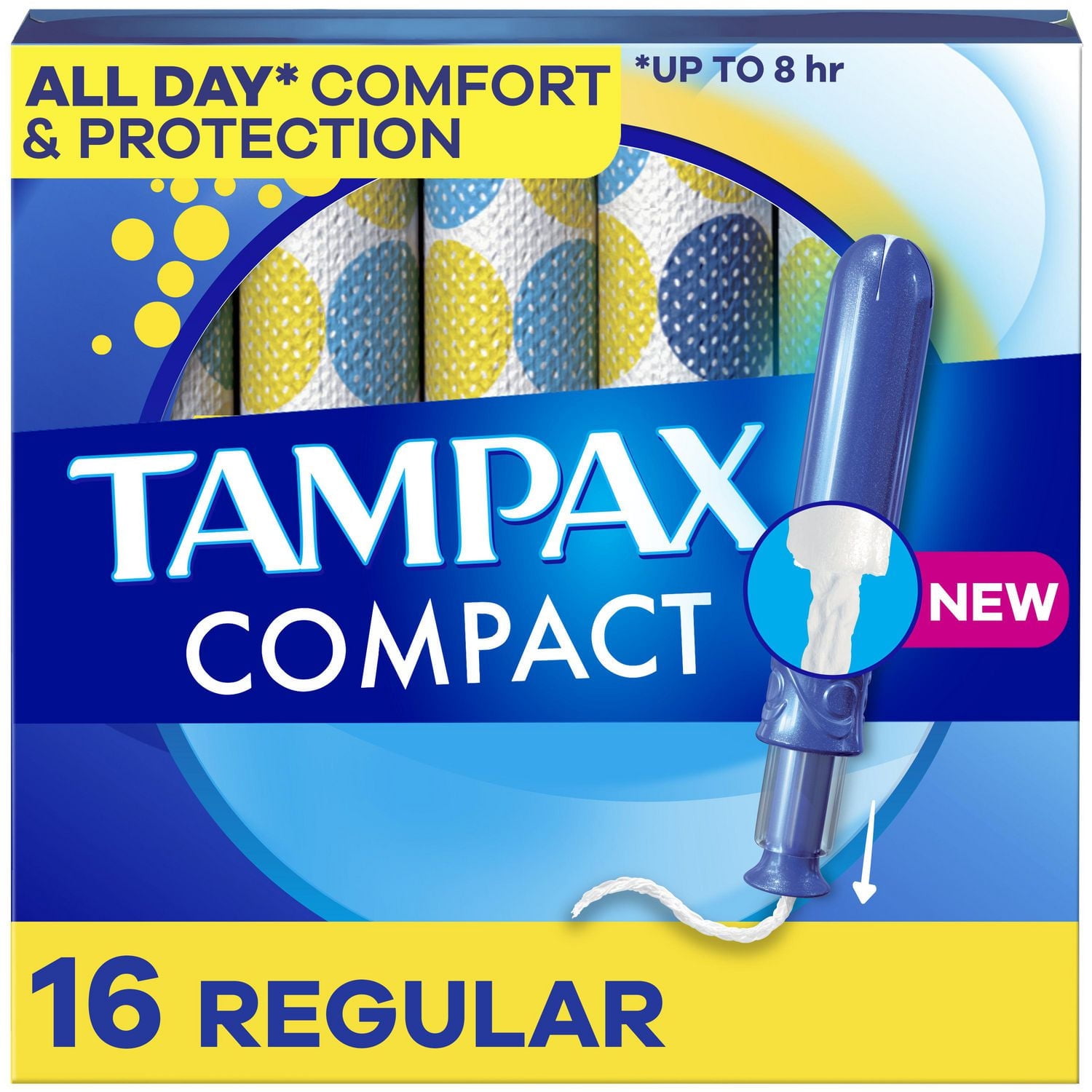 Tampons Tampax Pearl compacts, avec tresse anti-fuites LeakGuard et applicateur extensible, applicateur extensible compact, degré d’absorption régulier, non parfumés, 16 tampons 16CT