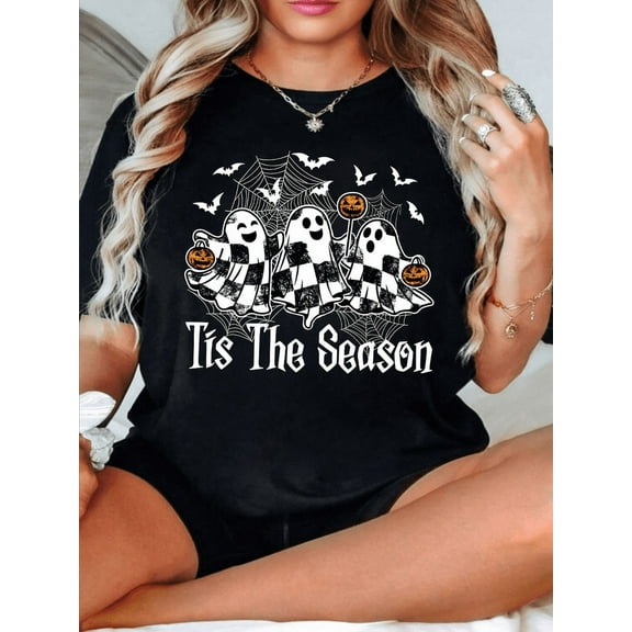 Halloween Unisex Tis The Season Cute Ghost Graphic T-Shirt – Gift for Halloween