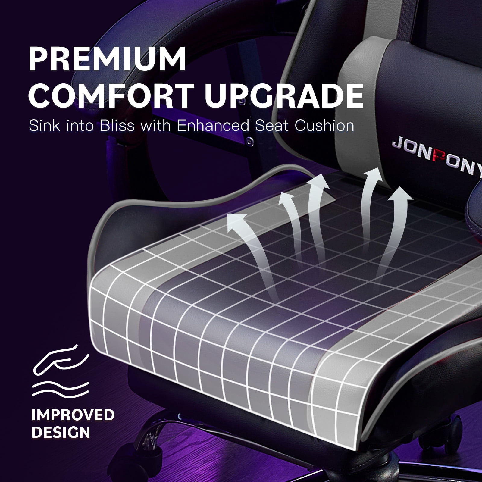 JONPONY Big and Tall 400LBS Gaming Chair, Ergonomic Design, Gamer Chair PU Leather with Footrest and Lumbar Support, High Back Office Chair Support 8 Hours Long Sitting, Computer Chair,Black Grey