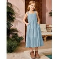 thumbnail image 3 of Arshiner Girls Summer Dress Boho Spaghetti Strap Square Neck Solid A Line Beach Long Dress with Pockets Light Blue 9-10 Years, 3 of 7