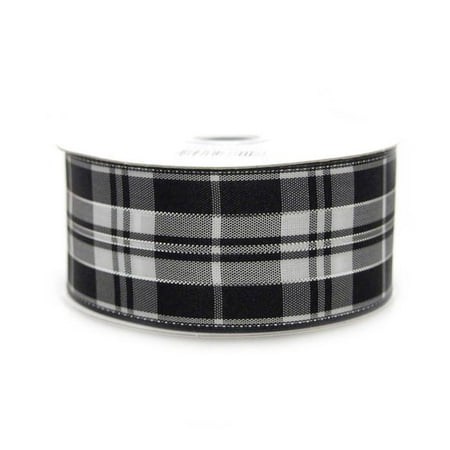 Pom Pom Wired Ribbon - Plaid Checkered Wired Edge Christmas Ribbon, 1-1/2-inch, 10-yard