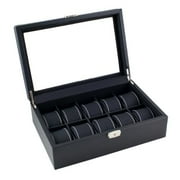 Caddy Bay Collection  Black Carbon Fiber Pattern White Stitching Watch Box Display Case