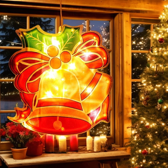 Christmas Window Hanging Lights | Acrylic Decorative Stickers for Glass | Battery Operated Indoor Outdoor Holiday Decor for Tree, Door, Mantel, Porch, Party, Office, Restaurant