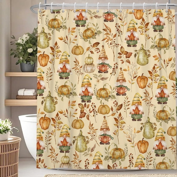 Nanqianyi Autumn Harvest Shower Curtain,Farmhouse Gnome Pumpkin Waterproof Bathroom Curtain With Hooks,36 x 72 Inch