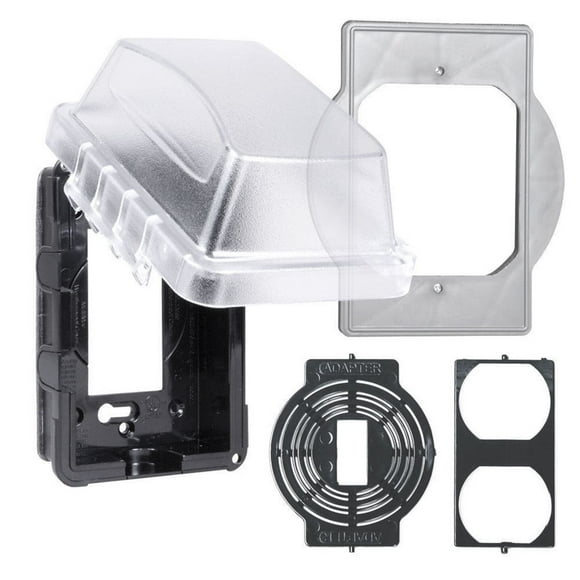 TayMac MM410CA Weatherproof Nonmetallic Standard Depth In-Use Device Cover, 16-in-1 Configurations, Single Gang, Round Box Adapter Plate, Horizontal/Vertical, Clear