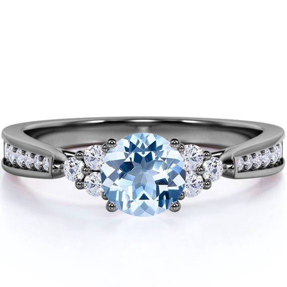 JeenMata 1 carat Round Sky Blue Created Aquamarine Tapered Simple Engagement Ring in 18k Black Gold over Silver