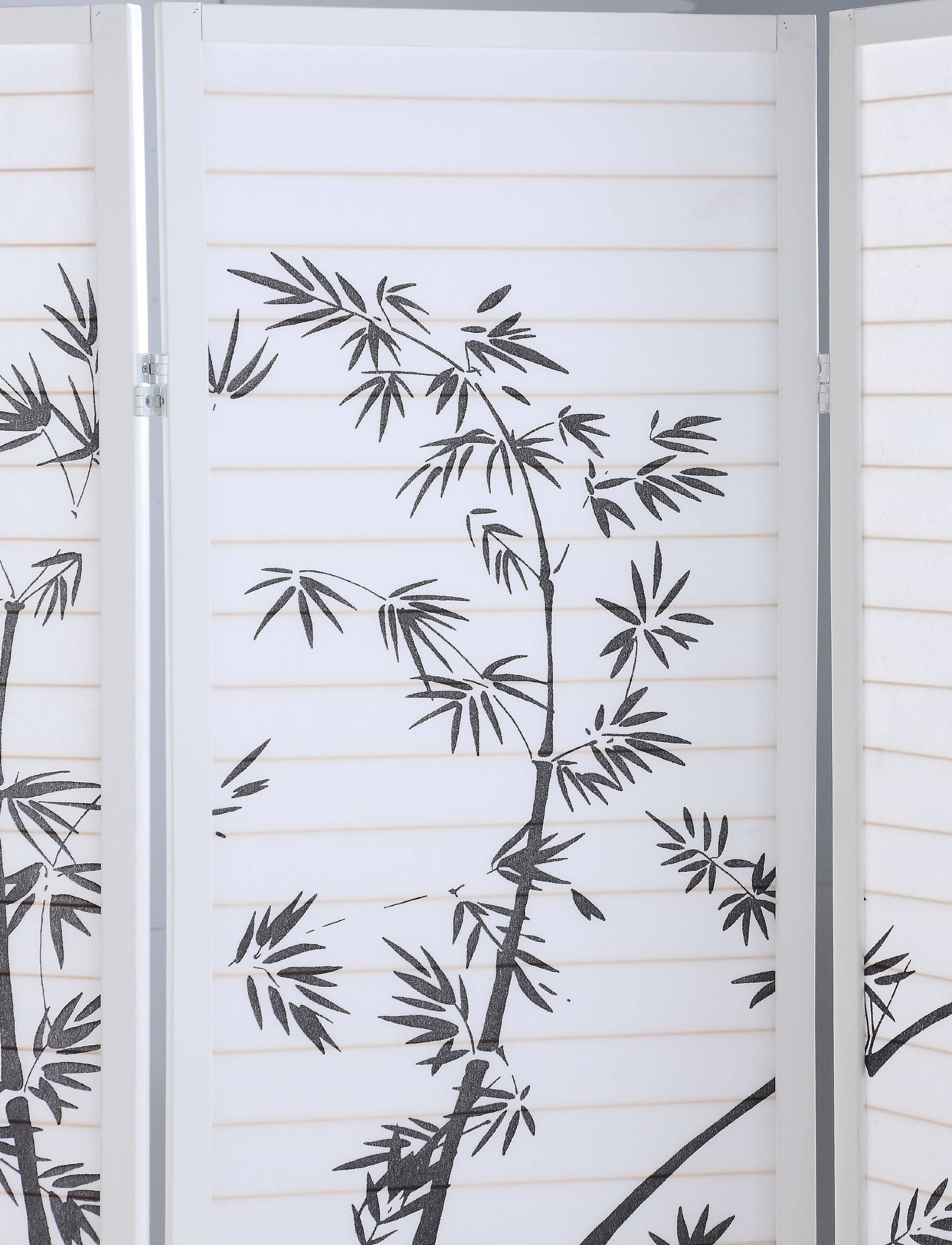 Roundhill Furniture Bamboo Print 4 Panel Room Divider, 71" Tall, White