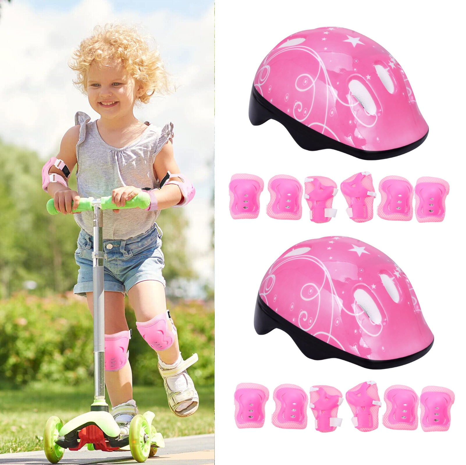 2 Pack Kids Roller Skate Helmet Wrist/Knee/Elbow Pad Outdoor Protective