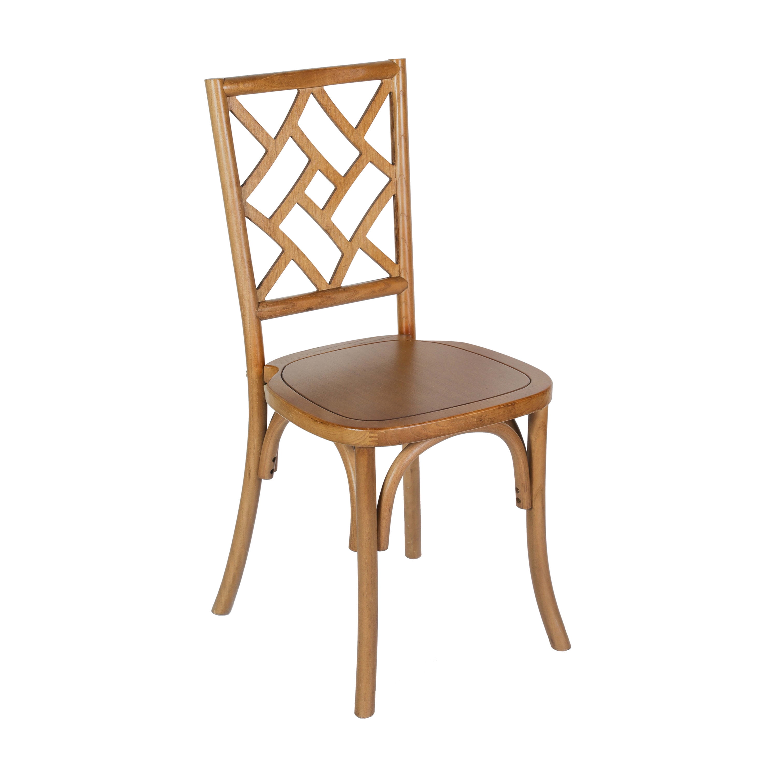 Merrick Lane Solid Wood Dining Chair with Stackable Design, Ornate Seat Back Accenting, and Elegant Finish in Pecan