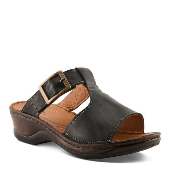 Spring Step Saphique Women’s Leather Slide with Wide Upper & Cushioned Wedge