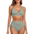 thumbnail image 2 of Women's Bikini Set Solid Color Two Piece Swimsuit with Removable Bra Pads No Underwire for Beach Swimming Vacation,Green,S, 2 of 8