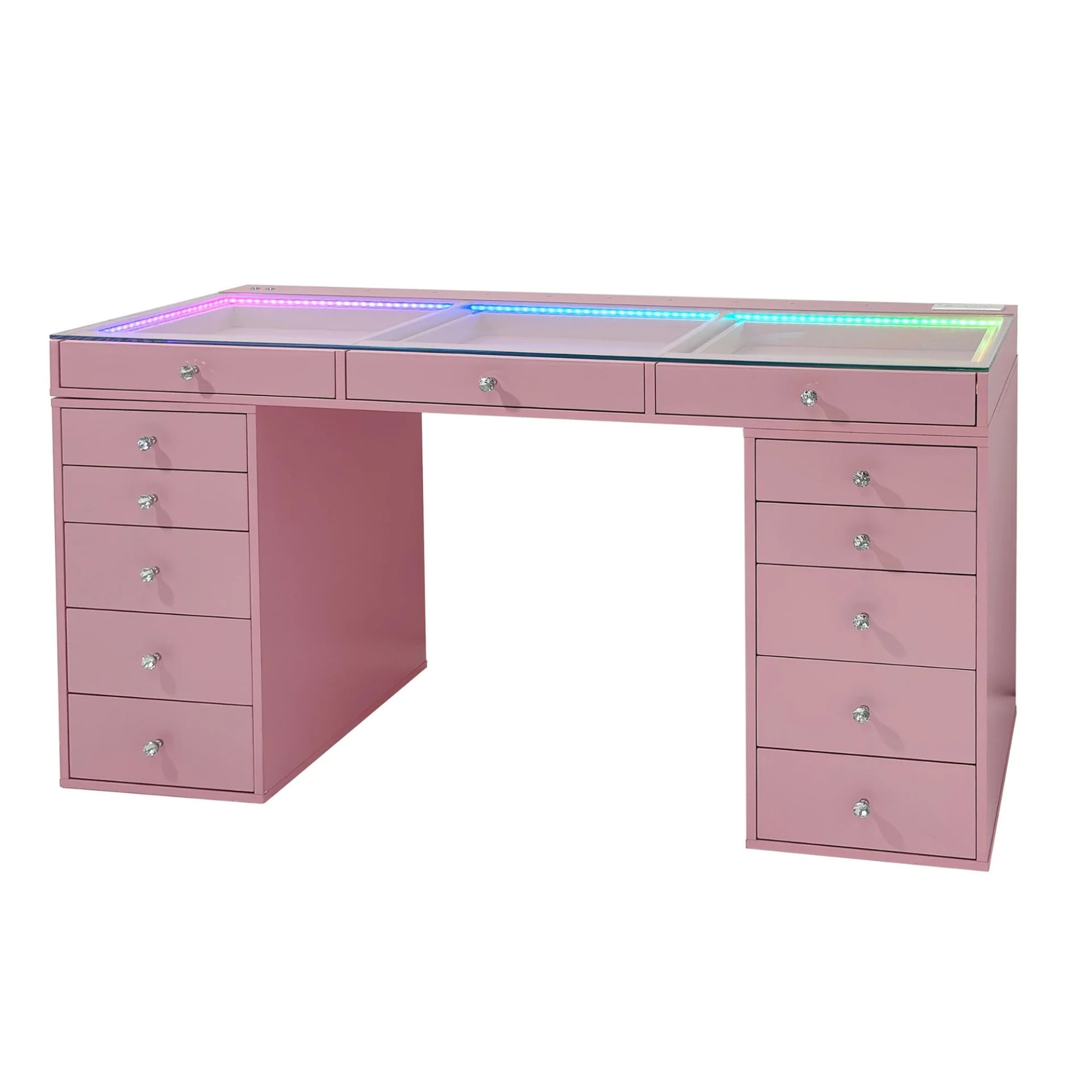 Impressions Vanity SlayStation Radiant Pro 2.0 Vanity Table with RGB Light, Clear View Glass TableTop
