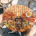 thumbnail image 2 of Orange Pumpkin Fall Round Tablecloth, Fitted Table Cover with Elastic for 45"-54" Round Tables, Cattle Thanksgiving Checkered Farmhouse Table Cloth Outdoor Indoor Dinning Party Waterproof Tablecloths, 2 of 7