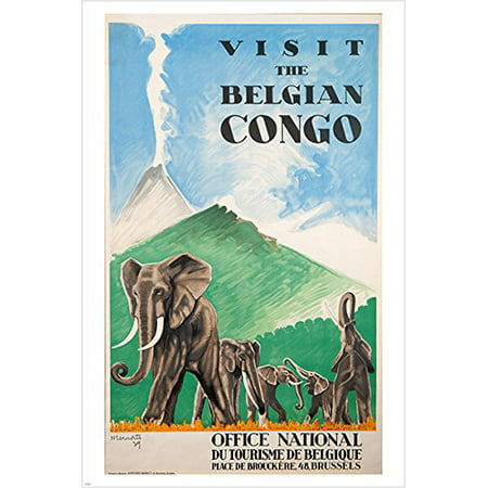 Visit Belgian Congo Vintage Travel Poster '39 Marci Brussels Elephants (Best Time To Visit Brussels Belgium)